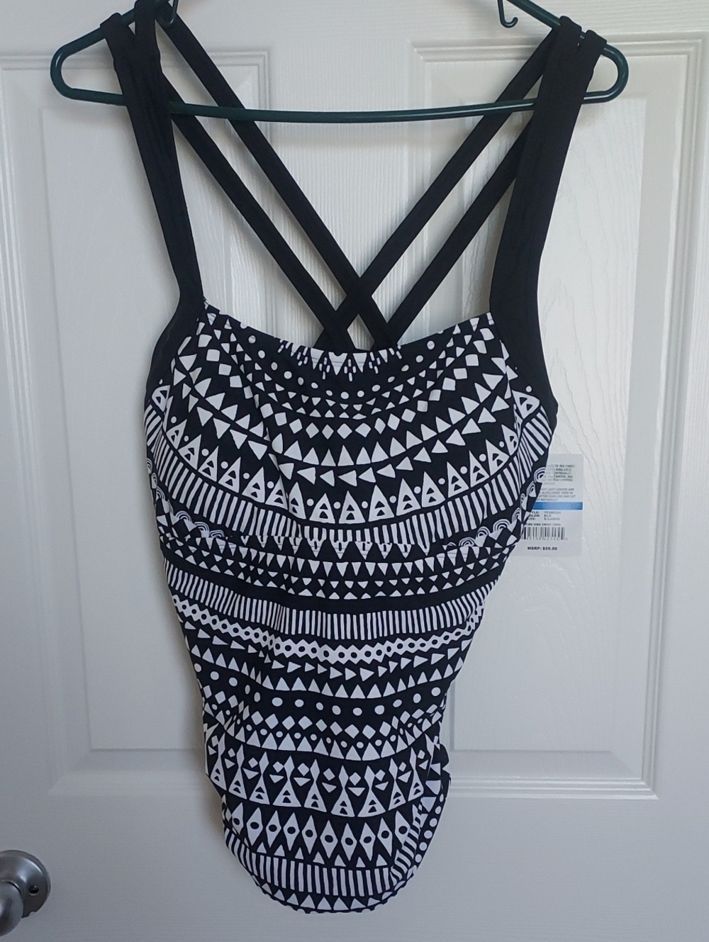 24th & Ocean Women’s Black & White Geometric Tankini Swim Top, NWT